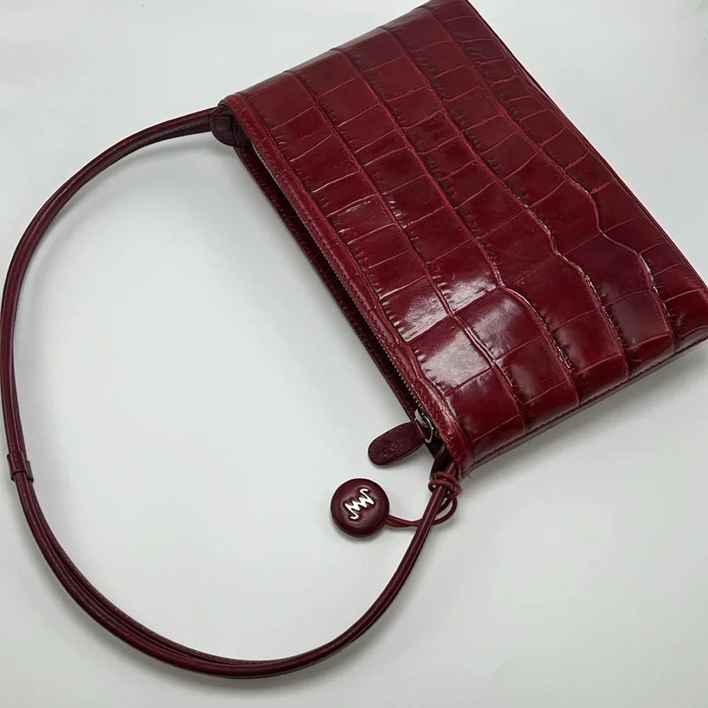 🌹MONSAC SCARLET RED CROCODILE EMBOSSED LEATHER SHOULDER BAG - Picture 1 of 17